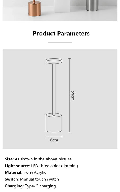 Simple LED Rechargeable Touch Metal Table Lamp Three Colors