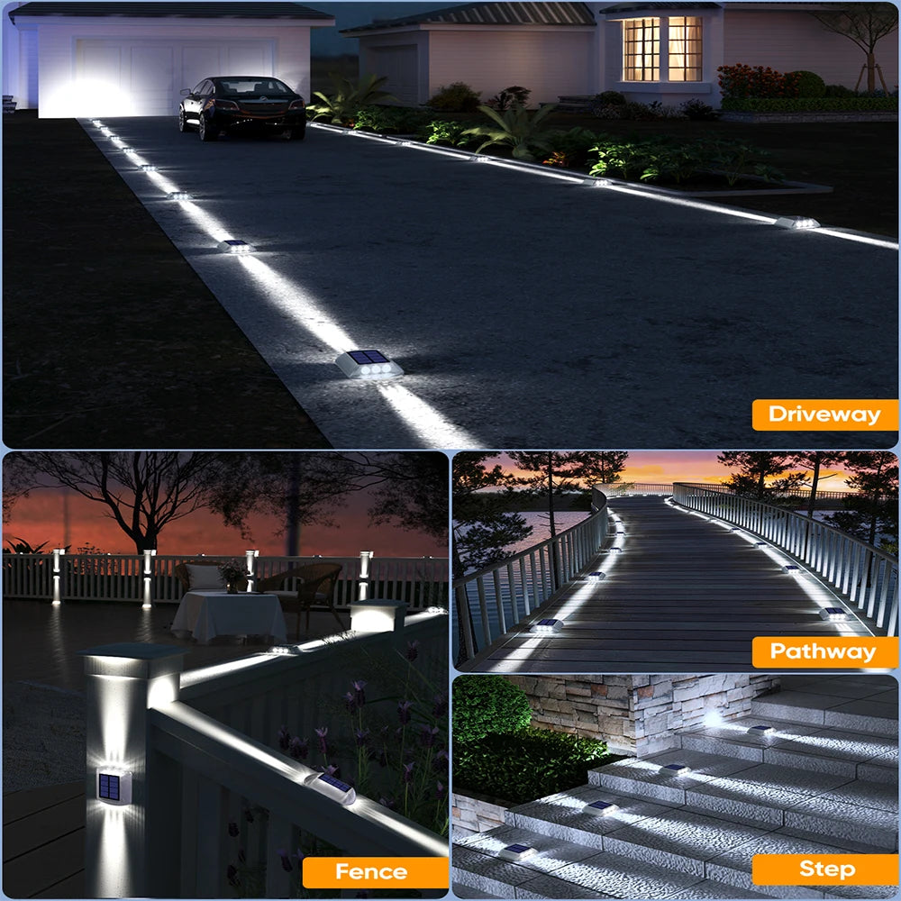 Solar Deck Lights Outdoor Warm White Driveway Lights