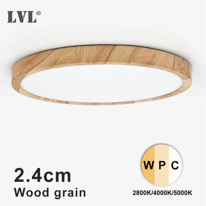 Modern LED Ceiling Light Wood Grain Golden One Light