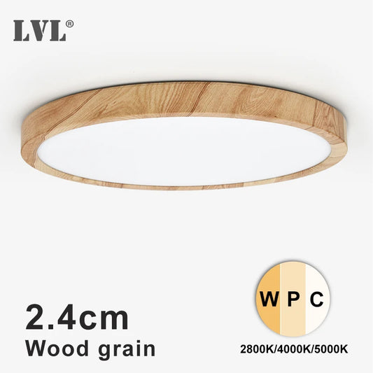 Modern LED Ceiling Light Wood Grain Golden One Light