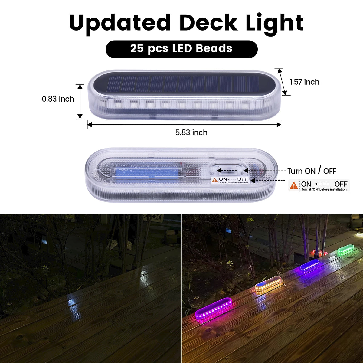 Solar Deck Lights IP68 Waterproof Outdoor Auto On/Off Lighting
