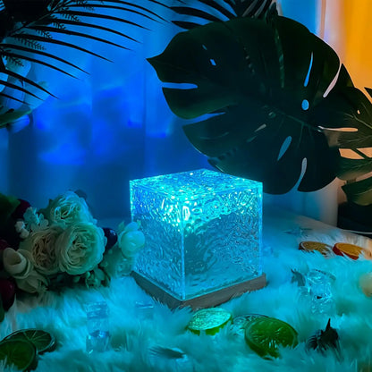 Dynamic Rotating Water Projector Night Light Flame Crystal Lamp Ocean Light