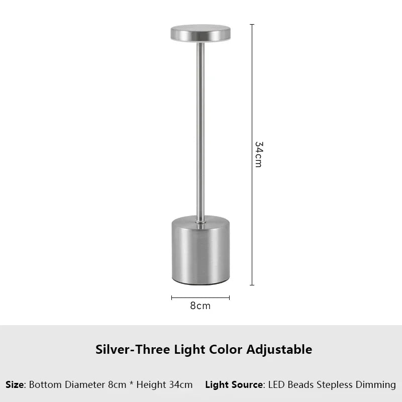 Simple LED Rechargeable Touch Metal Table Lamp Three Colors