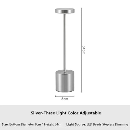 Simple LED Rechargeable Touch Metal Table Lamp Three Colors