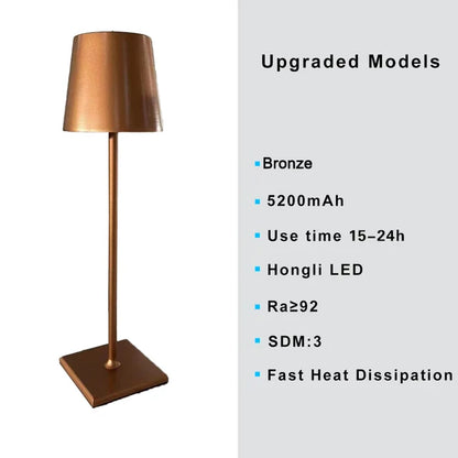 5200mAh USB Aluminum Alloy Desk Lamp LED Rechargeable