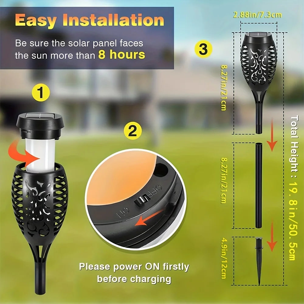Solar Garden Flame Lights Flickering Flame Lamp Outdoor Lawn Light