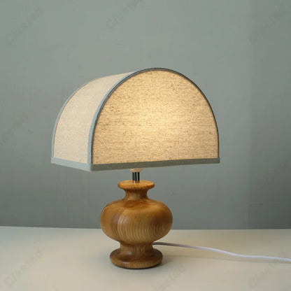 Creative Retro LED Linen Desk Lamp Solid Wood Bedroom
