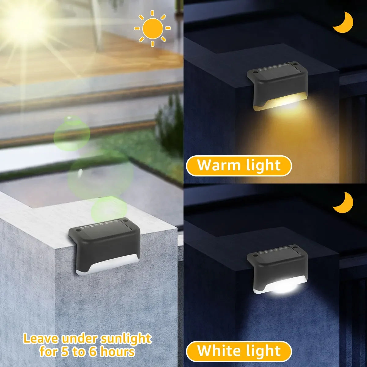Warm White LED Solar Step Lamp Path Stair Outdoor Garden Lights
