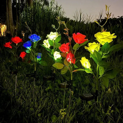 LED Solar 5-heads Rose Flower Outdoor Summer Lawn Lamp