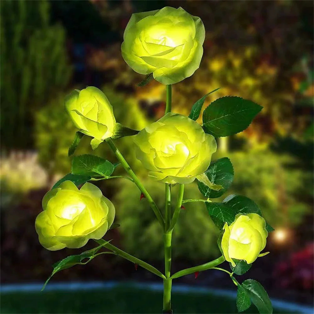 LED Solar 5-heads Rose Flower Outdoor Summer Lawn Lamp