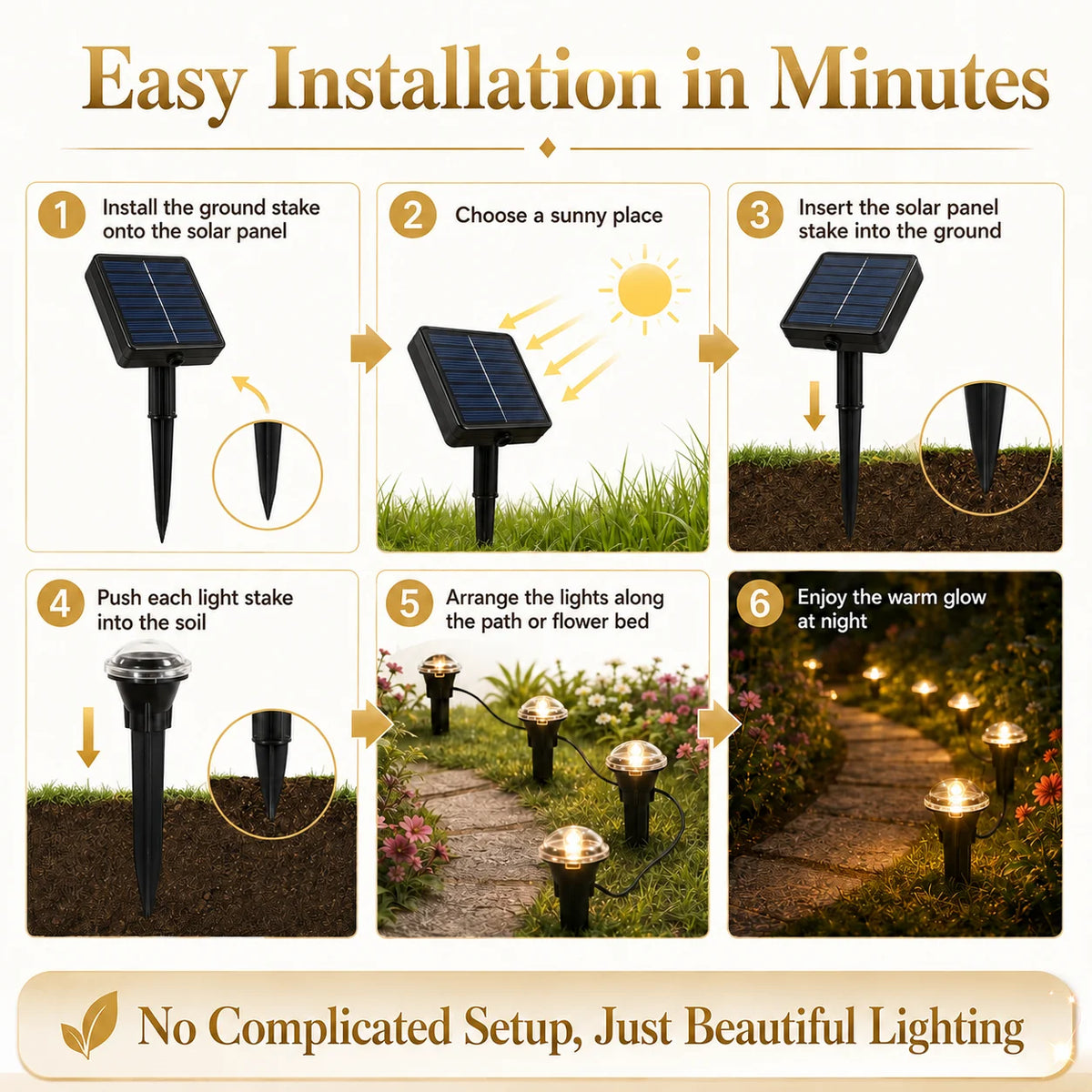 Solar Powered Ground Stake Pathway Lights Warm Glow Garden