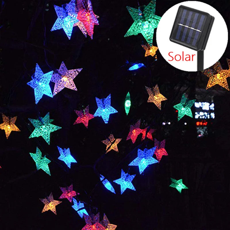 Solar Star String Lights Outdoor Waterproof LED Solar Powered Fairy Lights