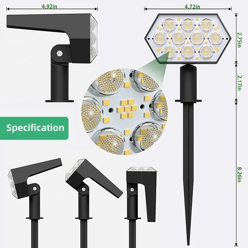 Solar Lights Outdoor  92 LED Solar Spot Lights Outdoor IP67 Waterproof