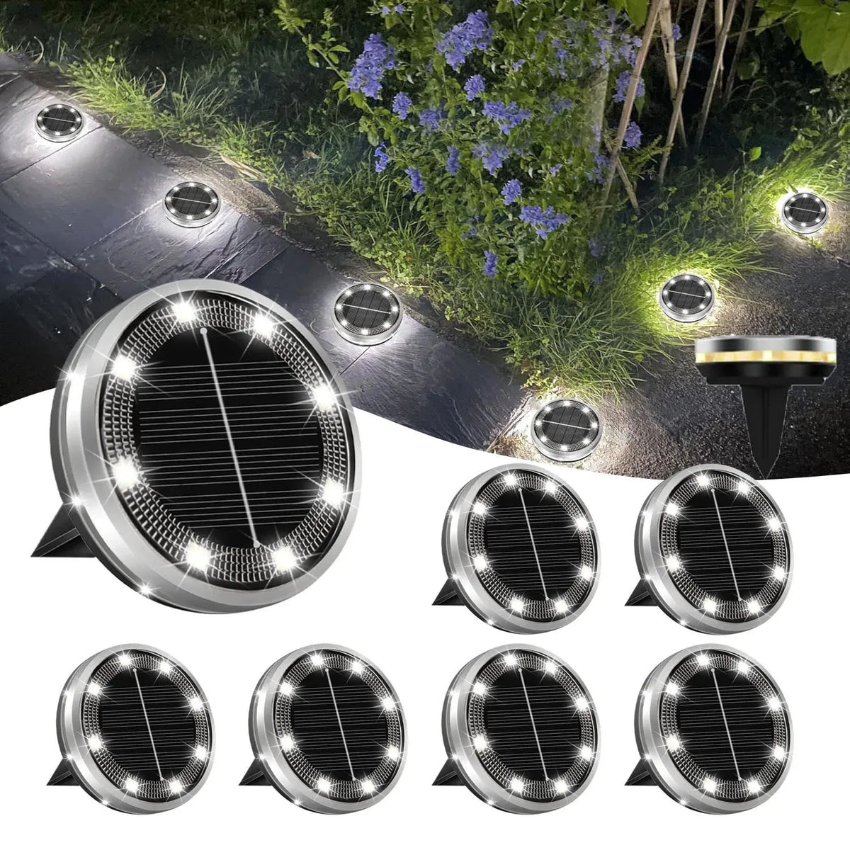 Solar Garden Lights Outdoor 8 LEDs Disk Underground Lamp