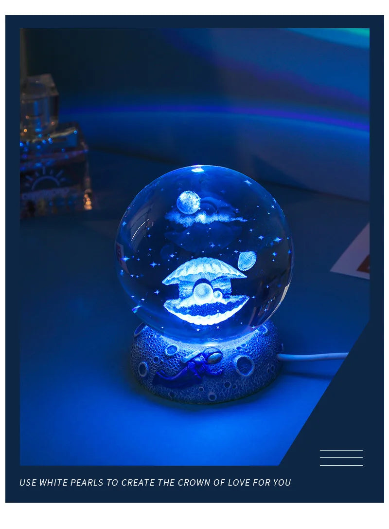 New Crystal Ball Night Light Ornament Luminous Resin Base Glass