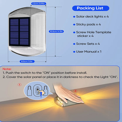 Solar Deck Lights Outdoor Warm White Driveway Lights