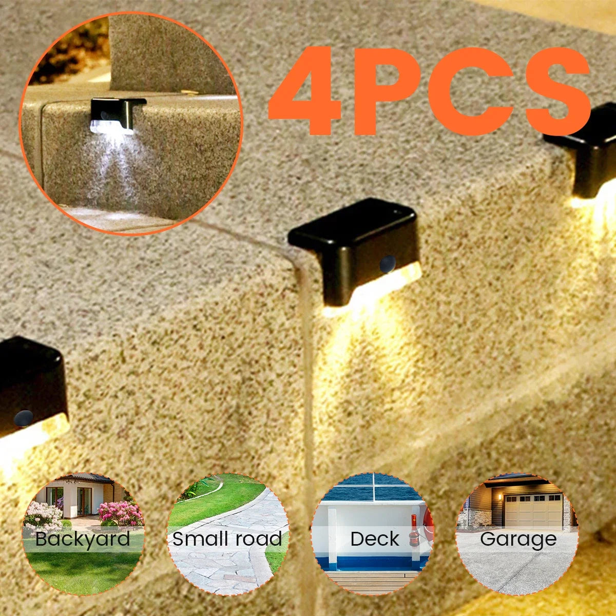 Warm White LED Solar Step Lamp Path Stair Outdoor Garden Lights