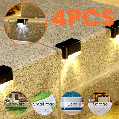 Warm White LED Solar Step Lamp Path Stair Outdoor Garden Lights