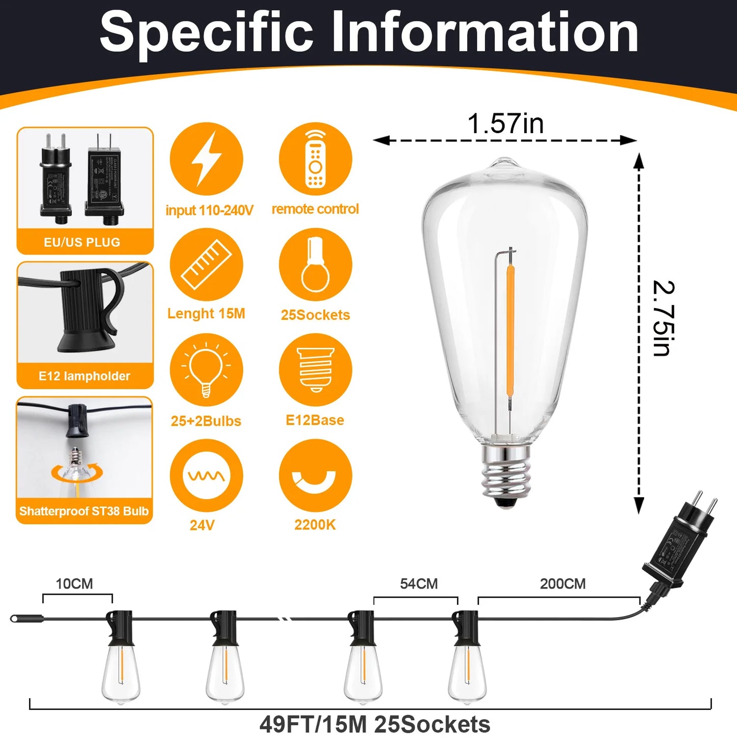 String Lights Outdoor Garland 24V EU US Led Patio Lights