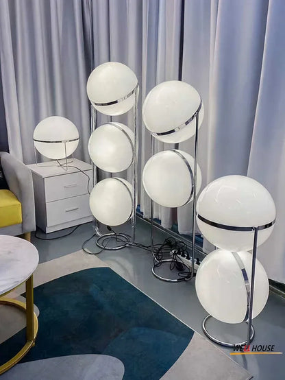 Nordic Floor Lamp Chrome Metal White Acrylic Ball Lamp