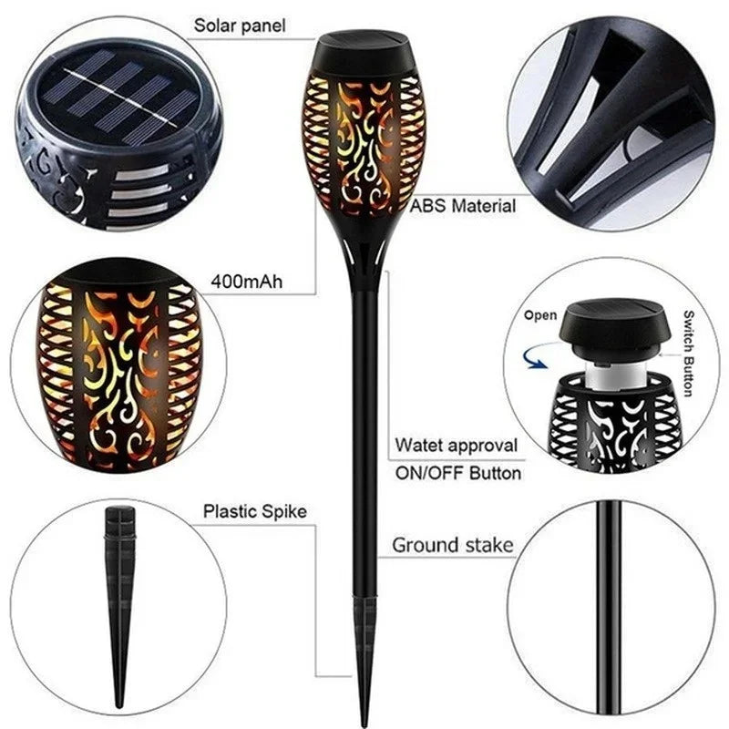 Solar Flame Torch Lights Flickering Light Waterproof Lamps
