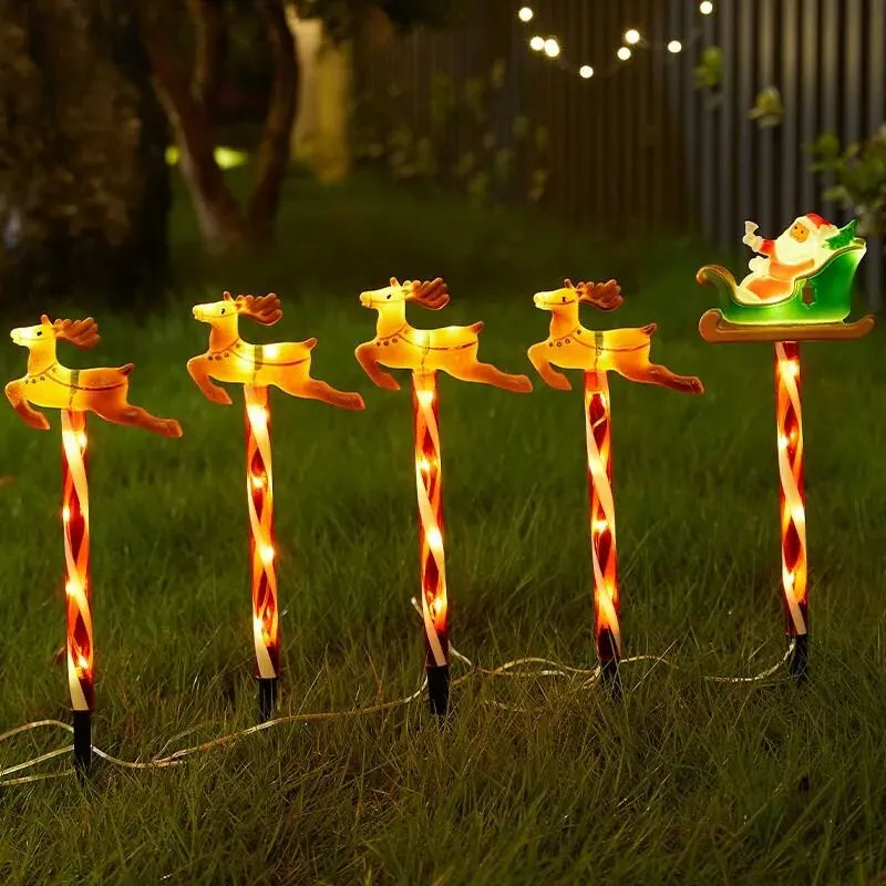 5 Pieces /Set LED Solar Christmas Santa Claus&Reindeer Garden Lights