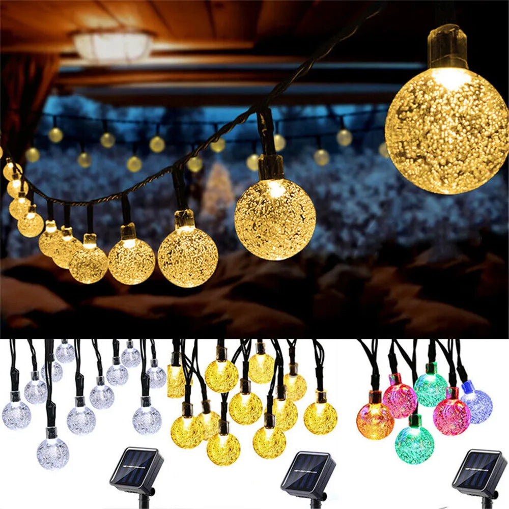 LED Solar Powered Crystal Ball Fairy String Lights Garden