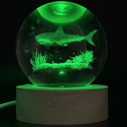 3D Ocean Shark Crystal Ball Color Laser Carved Nightlight