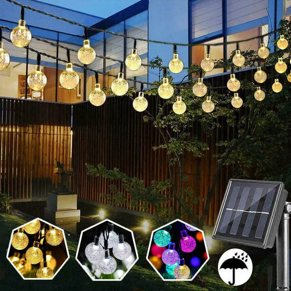 LED Solar Powered Crystal Ball Fairy String Lights Garden