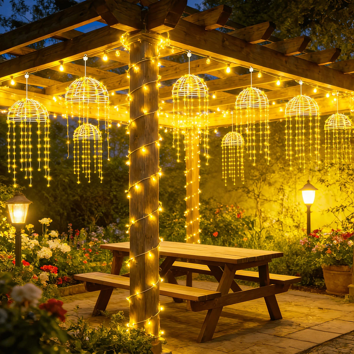 Jellyfish Lights, 8 Lighting Modes  for Patio Eaves Balcony Porch Trees  Christmas Decoration