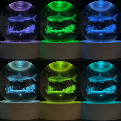 3D Ocean Shark Crystal Ball Color Laser Carved Nightlight