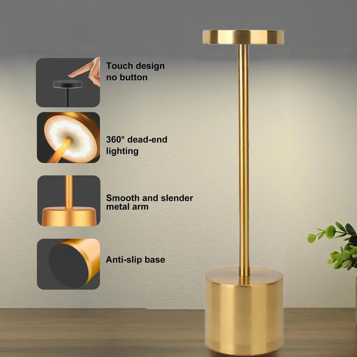 Simple LED Rechargeable Touch Metal Table Lamp Three Colors