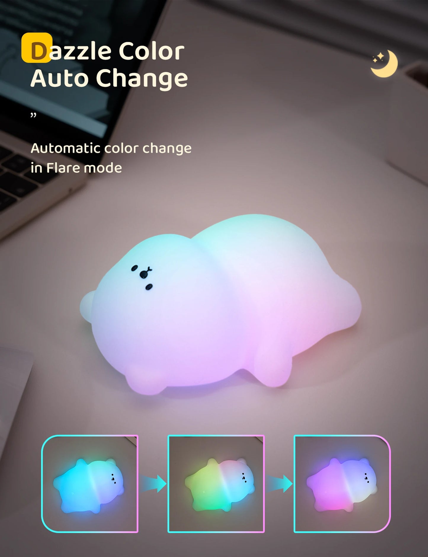 Cute Silicone Night Lamp Lying Flat Bear Desktop Decorative