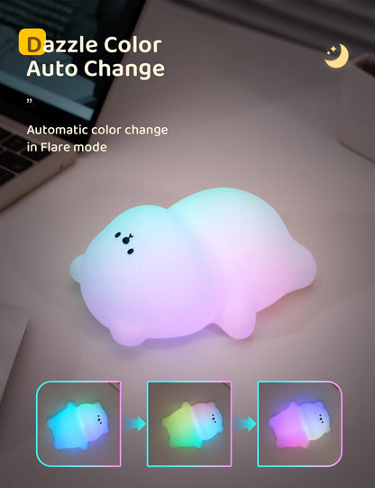 Cute Silicone Night Lamp Lying Flat Bear Desktop Decorative