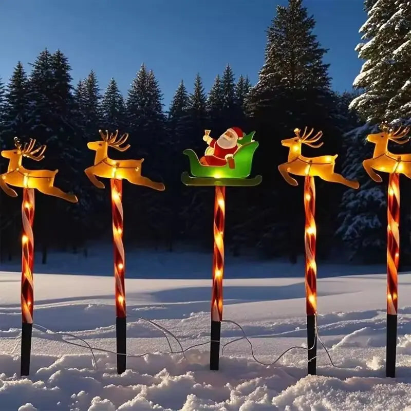 5 Pieces /Set LED Solar Christmas Santa Claus&Reindeer Garden Lights