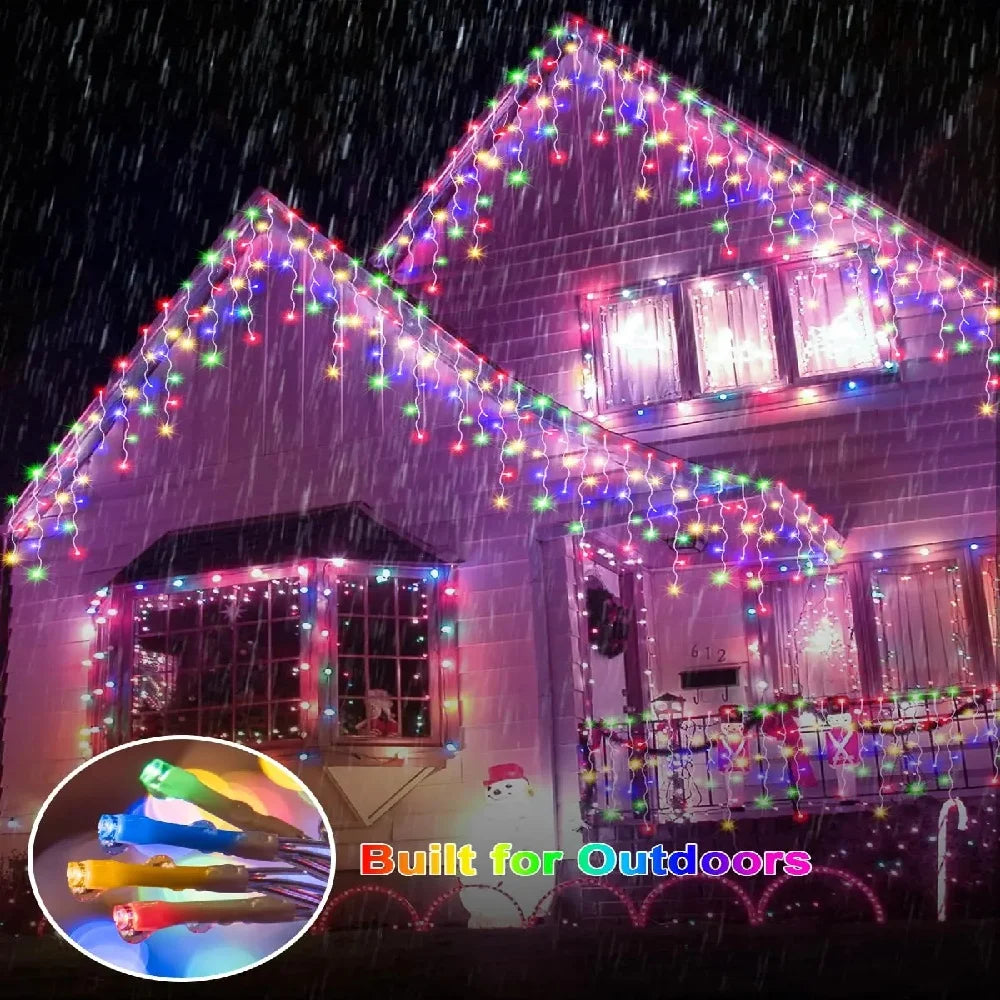 Christmas Lights Outdoor Waterproof Solar Curtain Icicle Lights