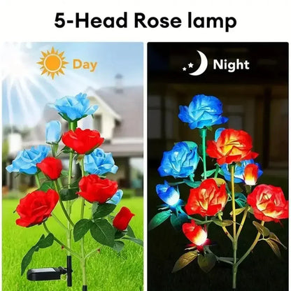 LED Solar 5-heads Rose Flower Outdoor Summer Lawn Lamp