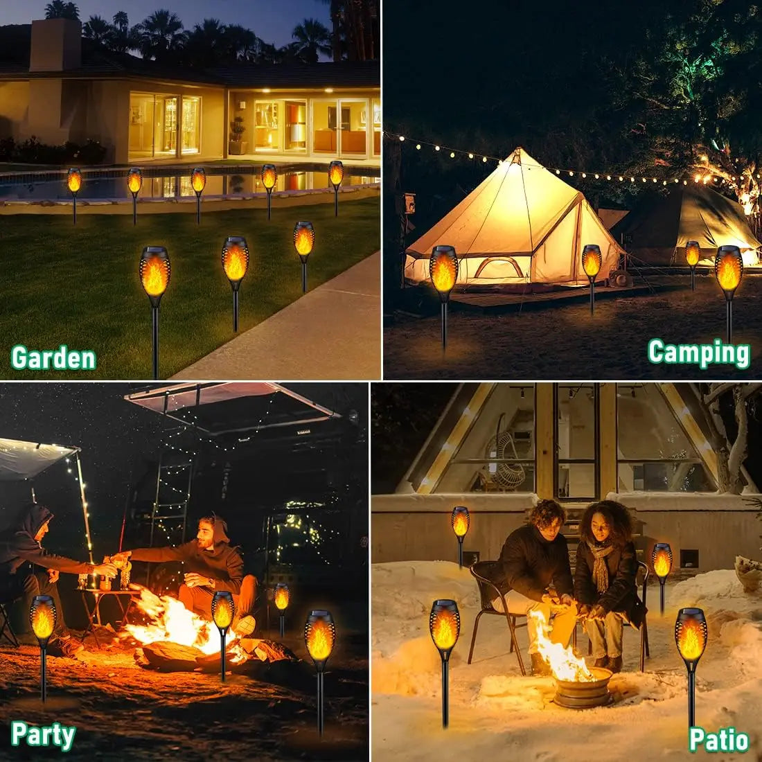 Solar Garden Flame Lights Flickering Flame Lamp Outdoor Lawn Light
