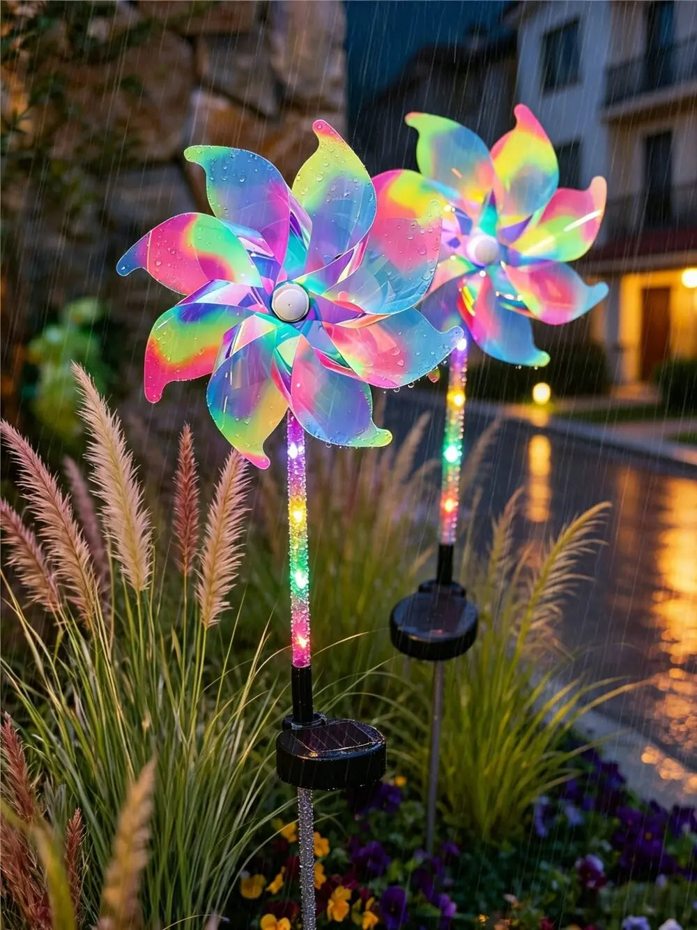 1PC Colorful Windmill Solar Garden Lamp Outdoor Pathway