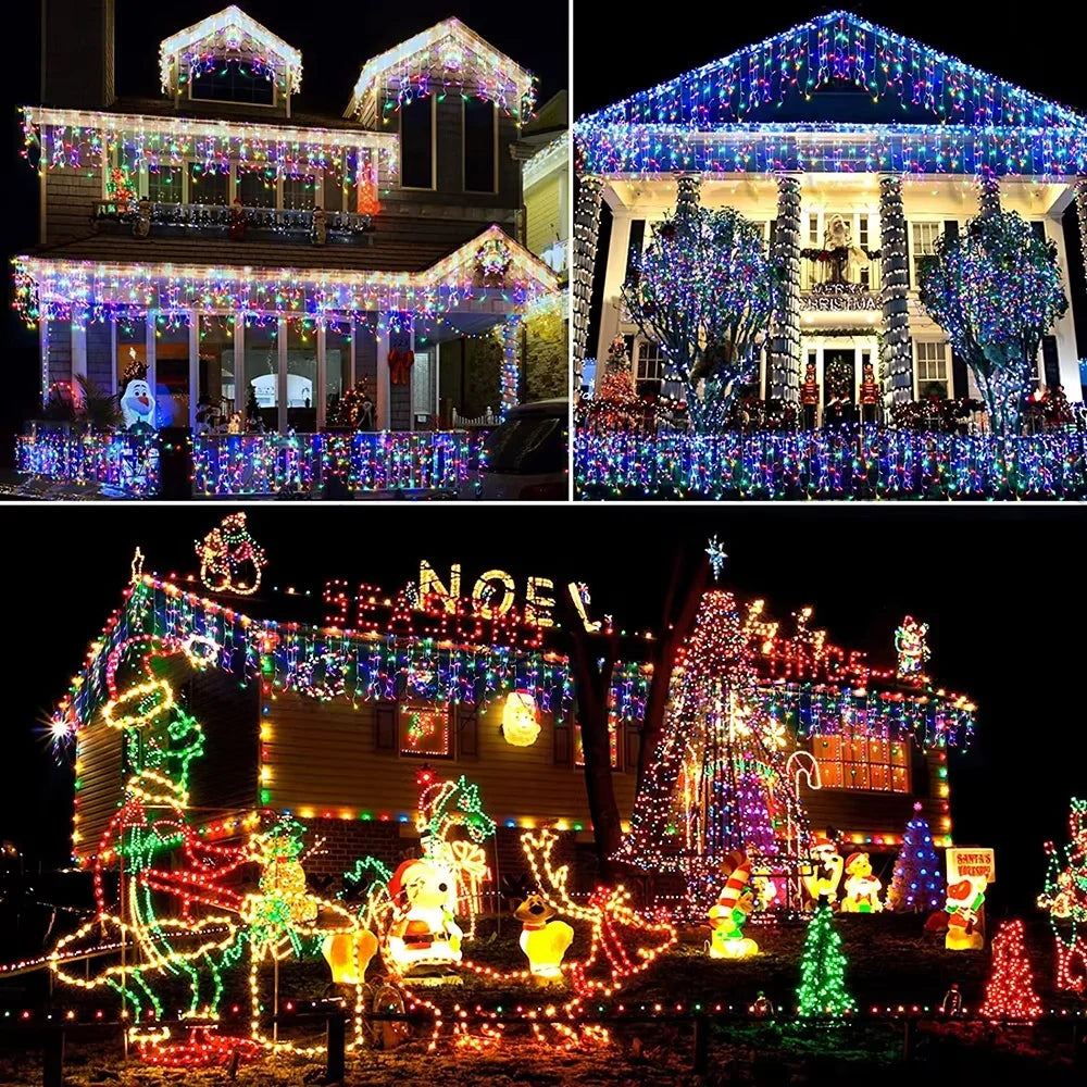 Christmas Lights Outdoor Waterproof Solar Curtain Icicle Lights