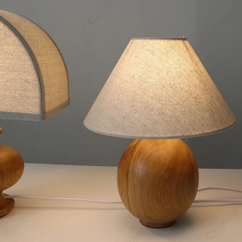 Creative Retro LED Linen Desk Lamp Solid Wood Bedroom