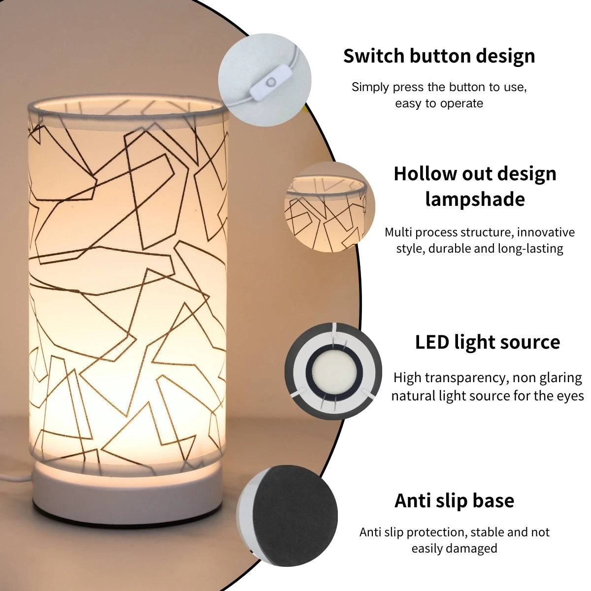 Modern Nordic Style Fabric Desk Lamp, USB Powered