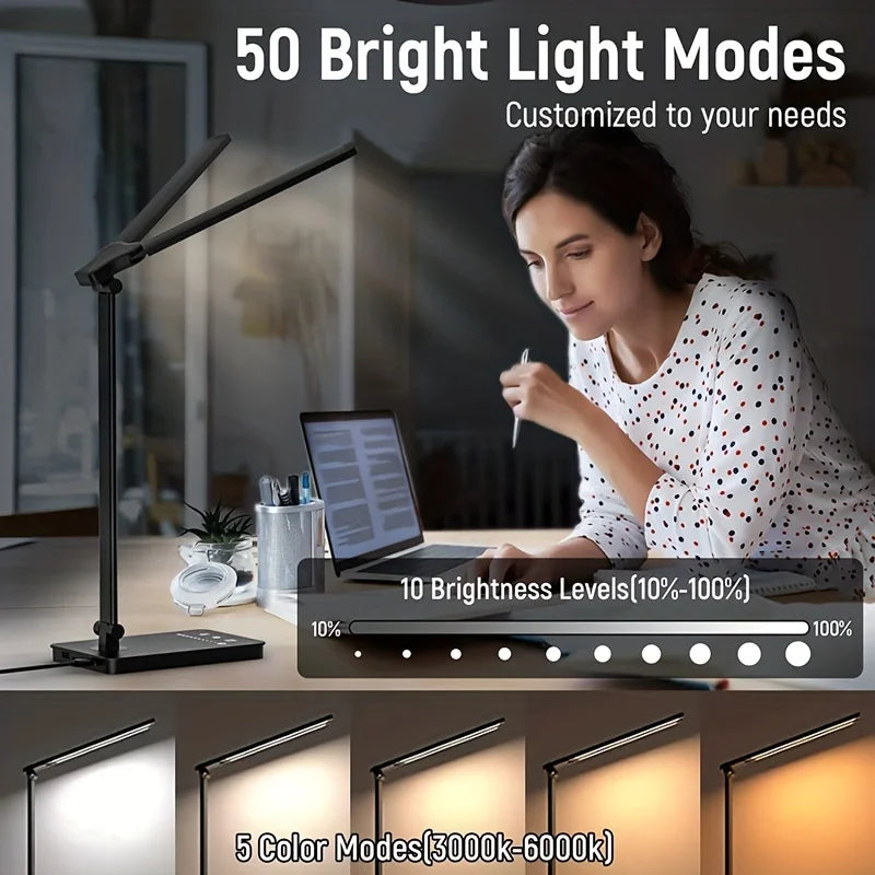 Double Head LED Desk Lamp Dual Swing-arm Table Lamp