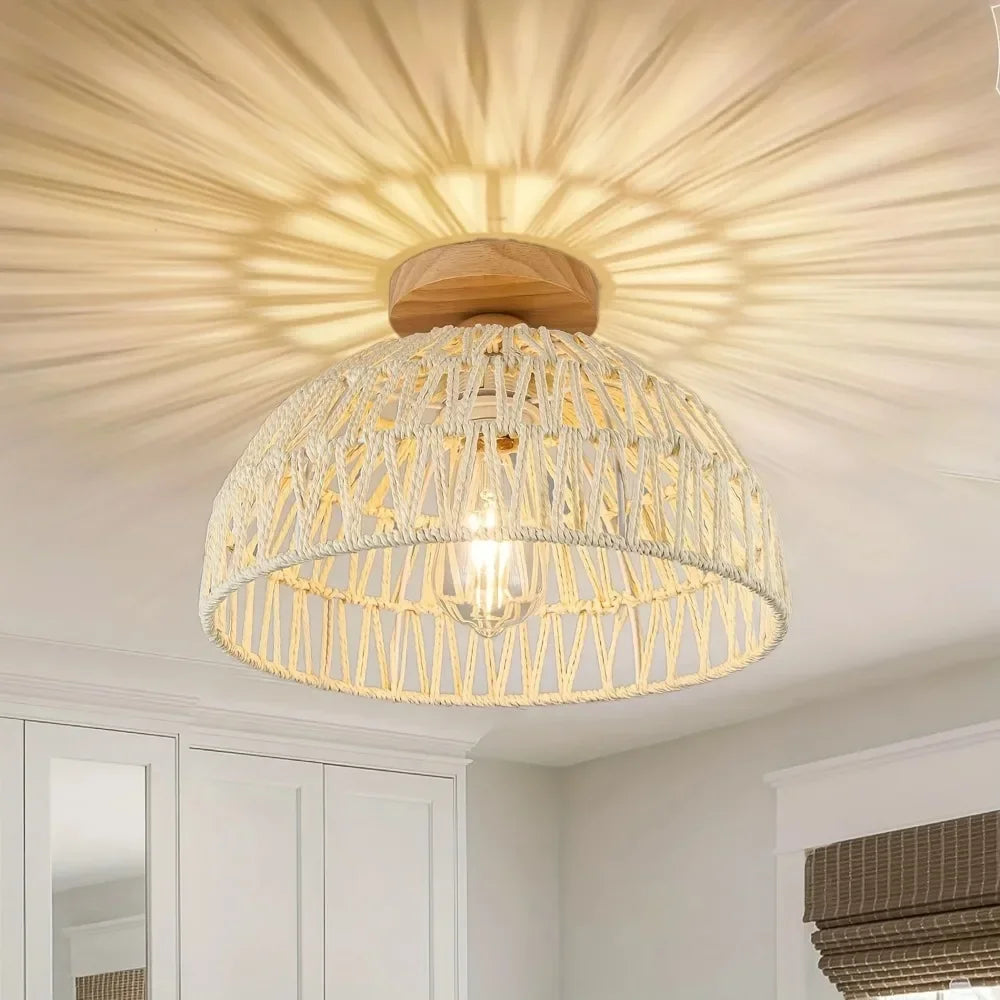 1pc Handwoven Rattan Lamp Chandeliers - Semi-Flush Mount