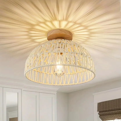 1pc Handwoven Rattan Lamp Chandeliers - Semi-Flush Mount