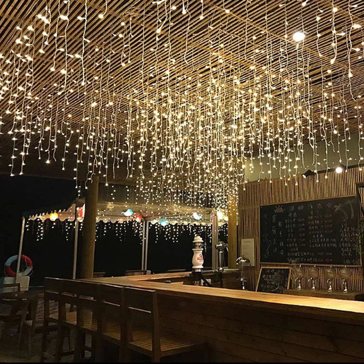 5.5M/9M Solar Curtain Icicle Light Outdoor Eaves Decor String Lights