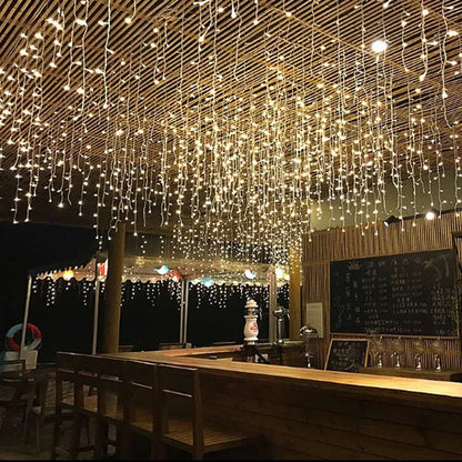 5.5M/9M Solar Curtain Icicle Light Outdoor Eaves Decor String Lights