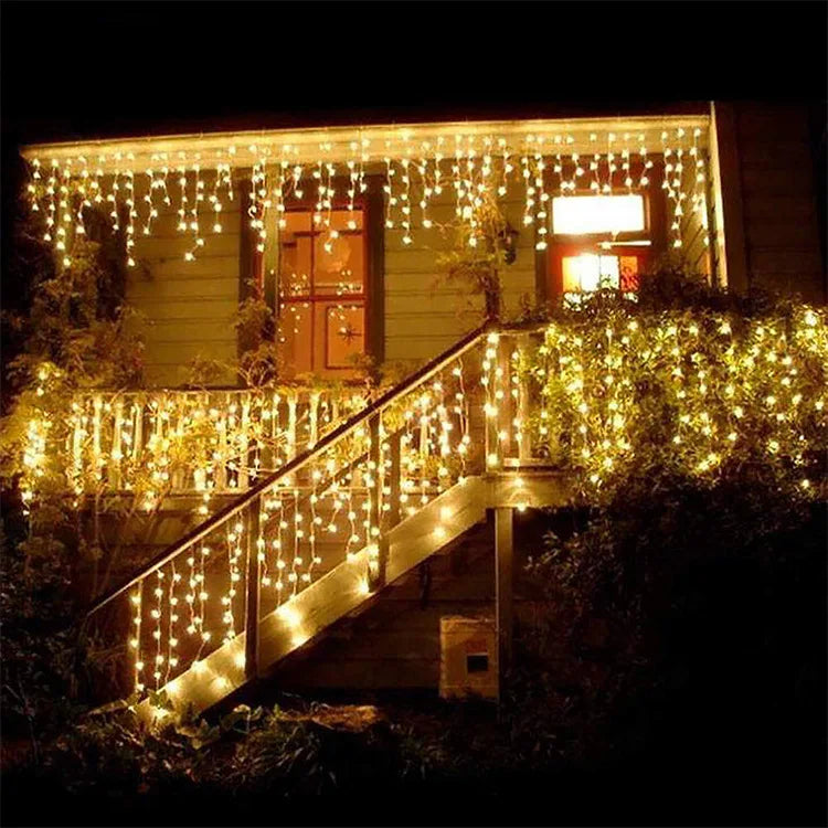5.5M/9M Solar Curtain Icicle Light Outdoor Eaves Decor String Lights