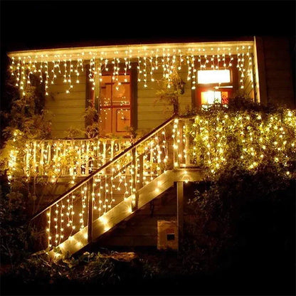 5.5M/9M Solar Curtain Icicle Light Outdoor Eaves Decor String Lights