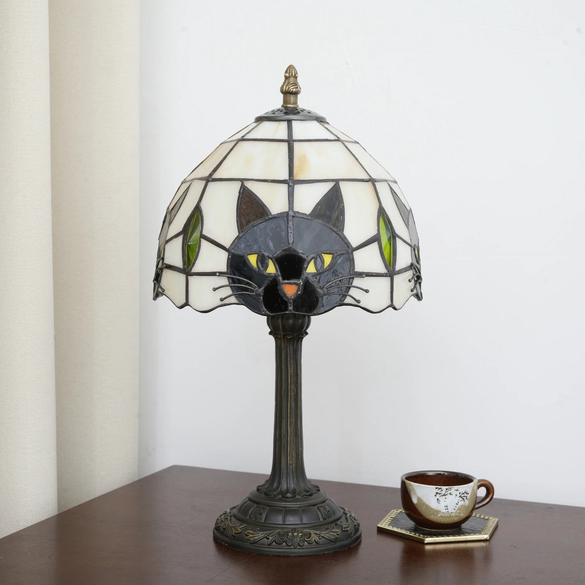 Halloween Tiffany Style Cute Black Cat Stained Glass Table Lamp